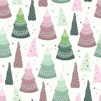 Fondo de patrón festivo navideño sin costuras con pino de bosque y nieve vector