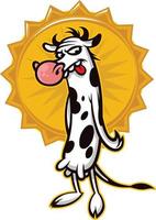 vaca linda de dibujos animados. emblema para imprimir. un lindo animal con cuernos. la imagen está aislada sobre fondo blanco. mascota animal divertida. un personaje divertido para un juego o una caricatura. vector