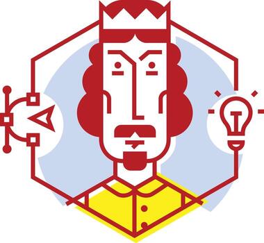 Illustration of a designer icon in a flat style. Vector icon isolated on white background. Image of web designer, ready for website and printing. The character of the company. Mascot.