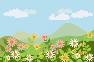 Spring Wallpaper, the cool landscape looks behind with towering mountains and clear clouds vector