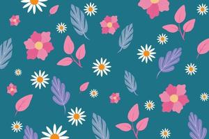 El fondo del patrón de primavera, con un color elegante y brillante, se ve fresco con hojas y flores en flor vector