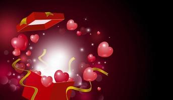 Valentine's day concept design of gift box and heart with light vector illustration