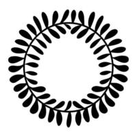 icono de vector de corona de hierbas. Ilustración dibujada a mano aislada sobre fondo blanco. una guirnalda de ramas con hojas en forma de círculo. boceto botánico. marco de silueta de planta. artículo de temporada.