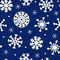 Snowfall seamless vector pattern. Hand-drawn backdrop. White crystals of ice on a blue background. Snowfall concept, blizzard. Festive background for decoration, textile design, printing, cards, web.