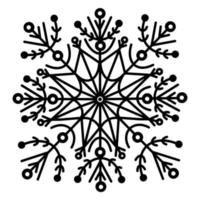 Snowflake vector icon. Hand-drawn illustration isolated on white background. Winter element with smooth edges, ornaments, decorations. Weather sketch. Christmas concept, engraving.