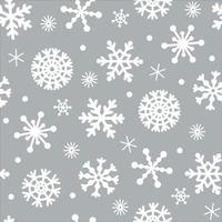 Snowfall seamless vector pattern. Hand-drawn illustration. White elegant snowflakes on a silver background. Beautiful ice crystals, blizzard. Festive backdrop for decoration, textile design, printing.