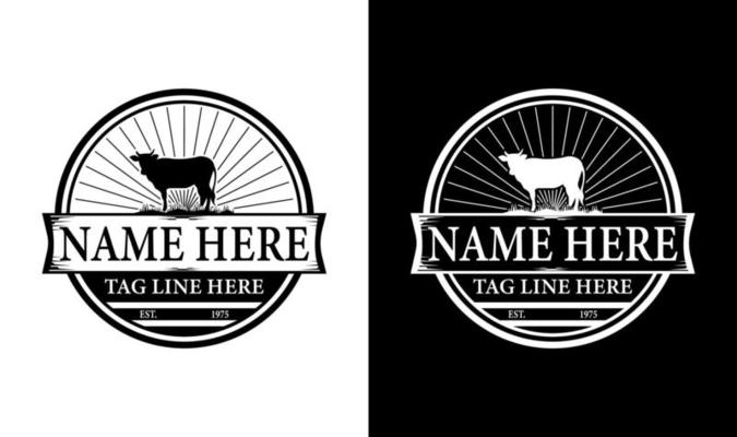 Elegant cattle Vintage Retro Badge Label Emblem Logo design inspiration