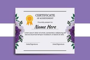 Certificate Template Purple Peony Flower watercolor Digital hand drawn vector