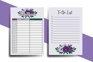 Planner To Do List Purple Peony Flower Design Template vector