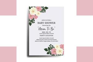 Baby Shower Greeting Card Pink Mini Rose Flower Design Template vector