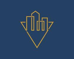 Triangle shape with abstract city building in gold colors vector