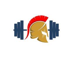 Gym barbell with knight helmet inside vector