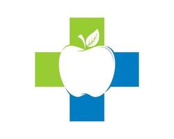 símbolo médico con manzana en el medio vector