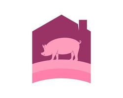 logotipo de la casa de la granja de cerdos vector