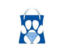 Diamond gem and paw inside the shopping bag vector