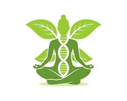 Woman meditation with green leaf wings vector