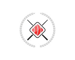 Circular wheat with cross chopstick and square sushi inside vector