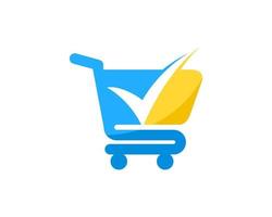 Simple shopping cart with checked symbol inside vector