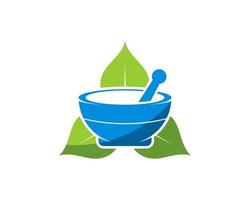 Triangle nature leaf with mortar and pestle inside vector