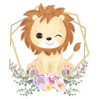 Cute little lion in watercolor illustration vector