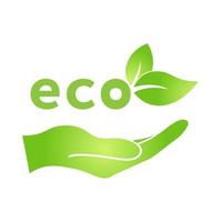 Hand with eco green leaf icon vector