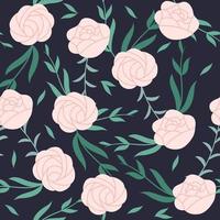 Floral seamless pattern. White roses and green plants on dark background vector