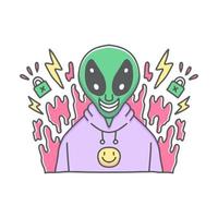 alien hype in sweater illustration. Vector graphics for t-shirt prints and other uses.
