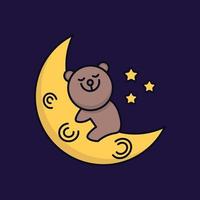 lindo bebé oso durmiendo en la luna. ilustración para camisetas, carteles, logotipos, adhesivos o prendas de vestir. vector