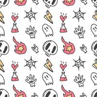 Cool seamless background with skulls, ghost, bolt, spider web. Design for fabric, wallpaper, napkins, textiles, packaging, backgrounds. vector