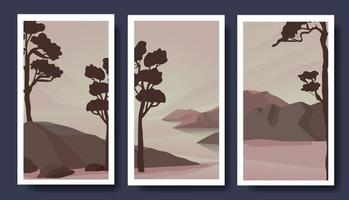 Set of minimalist landscape abstract contemporary collages vector