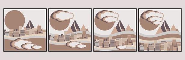 a set of four unique and beautiful decoration arts themed on the landscapes of urban buildings with soft natural colors. vector. suitable for wall decoration or as your design element vector