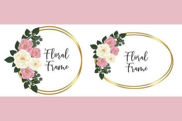 Floral Frame Pink Mini Rose flower Design Template, Digital watercolor hand drawn