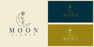 Set moon and flowers logo design vector