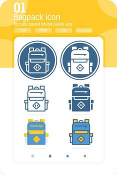 Backpack, school bag round premium icon with multiple style isolated on white background. Vector sign concept design template for web design and mobile app, school, UI, UX and all project. EPS file