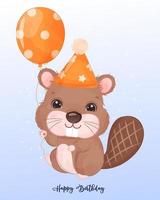 Cute little beaver for birthday decoration vector