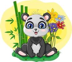 Cute little panda sitting in grass vector