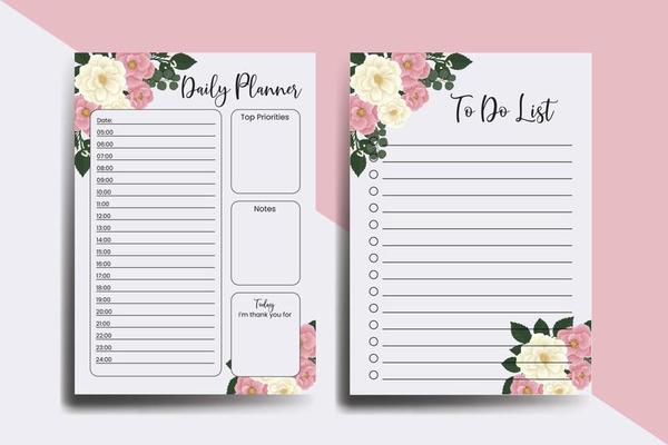 Planner To Do List Pink Mini Rose Flower Design Template