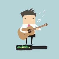 Businessman playing guitar for money. vector