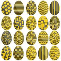 juego de huevos de pascua en tonos gris-amarillo, atributos de vacaciones con patrones brillantes vector