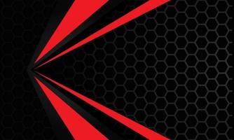 Abstract red black arrow speed direction on grey metallic hexagon mesh technology design modern futuristic background vector