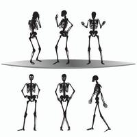 Six Skeleton Dancing silhouette vector free