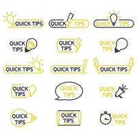 Quick tips, helpful tricks, tooltip, hint for website. Tricks quick tip solution logos helpful advice text shapes. Vector icon of solution, advice. Helpful idea, solution. Editable stroke