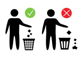 Keeping the clean. Forbidden icon. Pitch in put trash in its place. Tidy man or do not litter, symbols, keep clean and dispose of carefully and thoughtfull vector