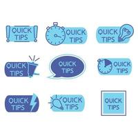 Tips tricks, helpful tricks, tooltip, hint for website. Set of quick tips solution, helpful advice, text shapes. Vector icon of solution, advice. Helpful idea, blue color icons