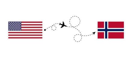 Flight and travel from USA to Norway by passenger airplane Travel concept vector