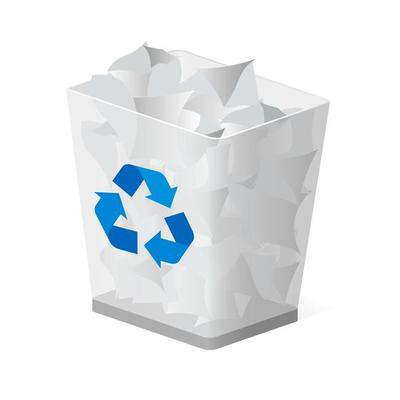 Trash bin or basket with rubbish icon with recycle sign isolated on white background