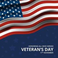 Happy veterans day background with waving flag and stars background illustration vector