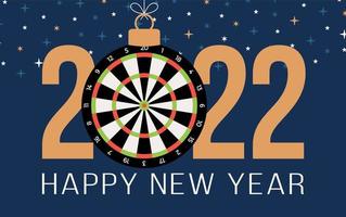 dartboard 2022 Happy New Year. Sports greeting card with dartboard ball on the luxury background. Vector illustration