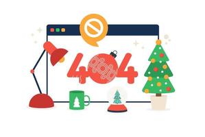 Christmas 404 error page. Site template, error, 404. Web page design. Website and mobile development. Flat vector illustration in cartoon style.