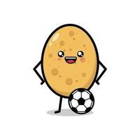 Cartoon cute potato playing soccer on white background vector